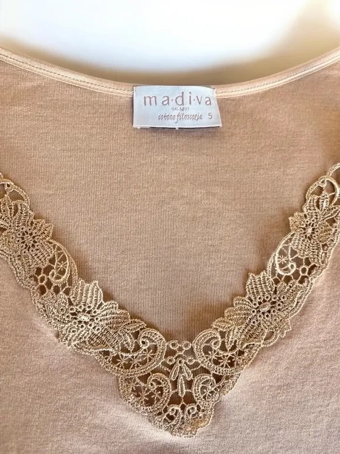 Top débardeur rose en macramé et coton égyptien L - photo numéro 3