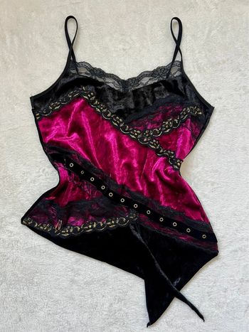 Débardeur velours dentelle Goth Coquette vintage 90s - Taille S