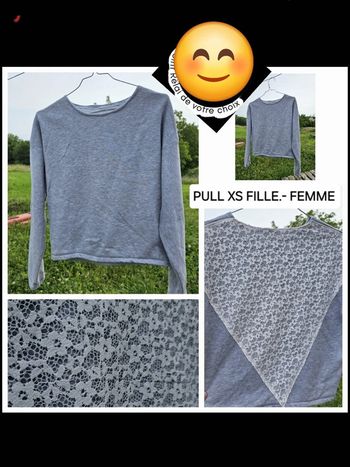 Pulls motif broder au dos gris xs femme