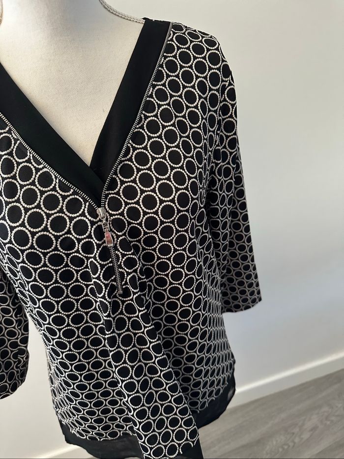 Blouse bariolée ronds noire et blanche Christine Laure T2 42/44 XL/XXL - photo numéro 3