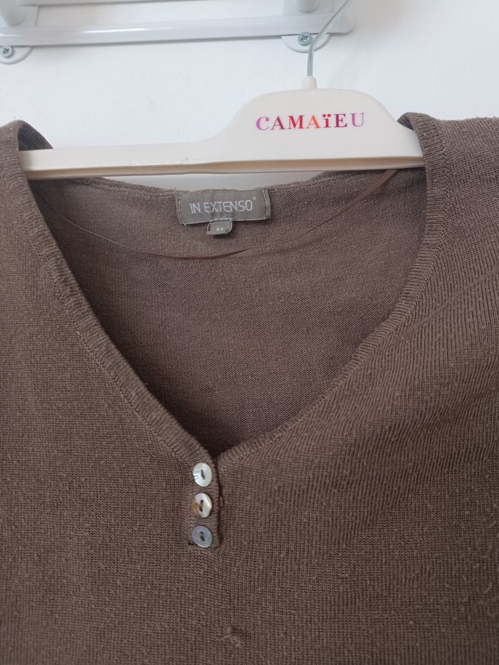 Pull fin marron glacé - Coudières pailletées - Taille M - photo numéro 3