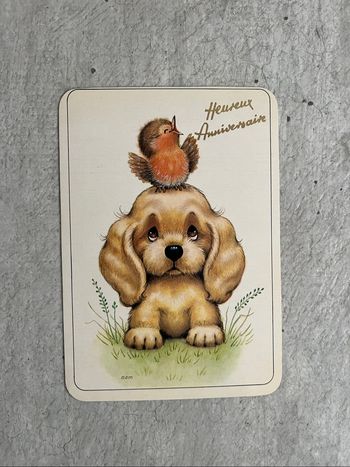 Lot 4 cartes heureux anniversaire chien avec oiseau