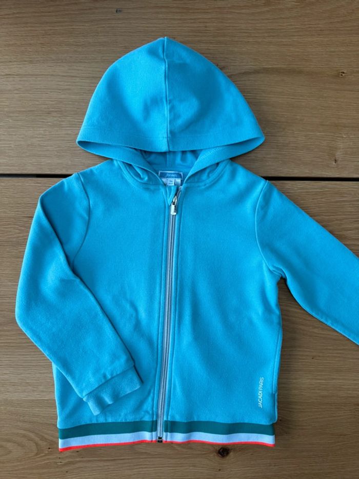 Veste à capuche/hoodie bleu clair zippé bas orange fluo - Taille 6 Ans - photo numéro 2