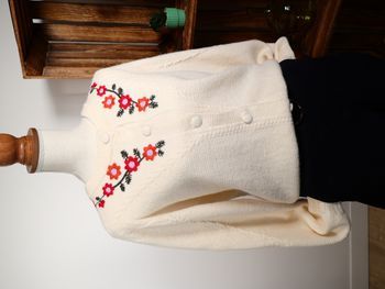 Cardigan Kilky Maille Boutonnée Blanc Crème Fleurs Brodées | Taille Unique Femme (M-L 38-40)