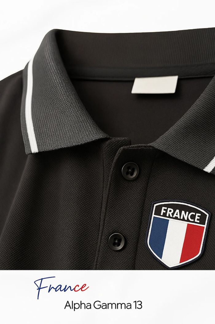 Polo respirant noir légèrement extensible motif Tricolore - Boutonnés, manches courtes - photo numéro 7