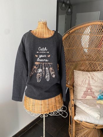 Sweat manches longues gris anthracite La Halle 14/16 ans « Catch your dreams »