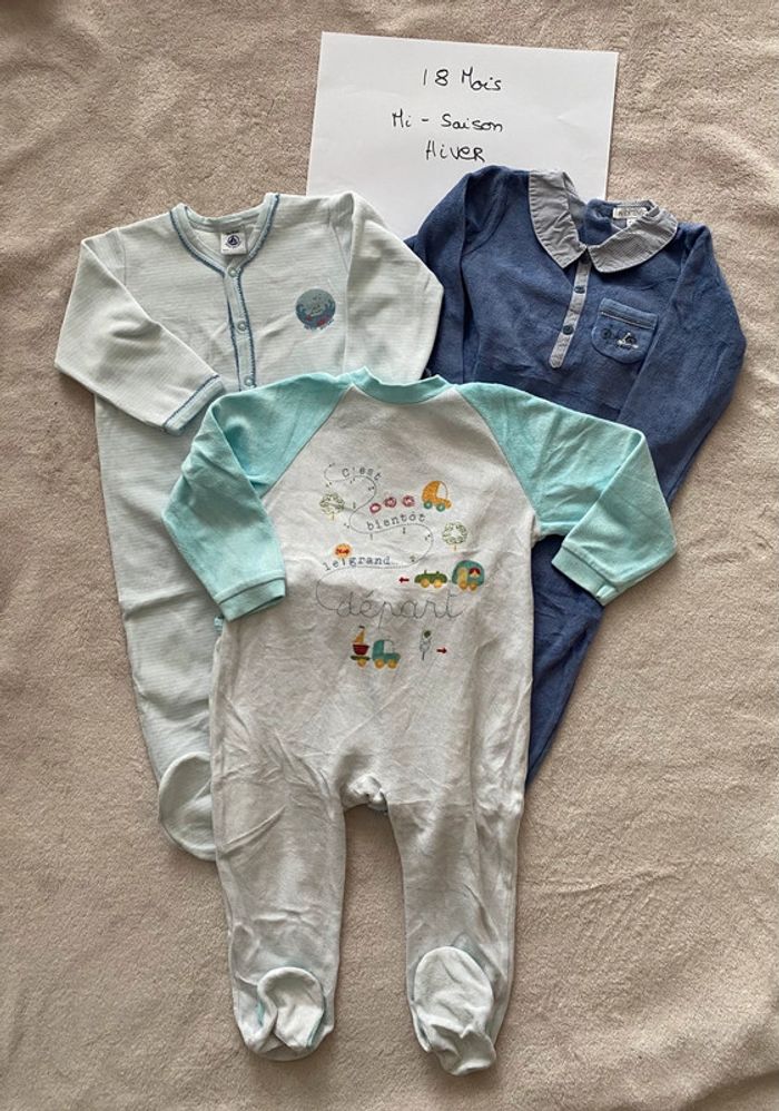 Lot de 3 pyjamas chauds - Petit Bateau & autre - 18 mois - TBE