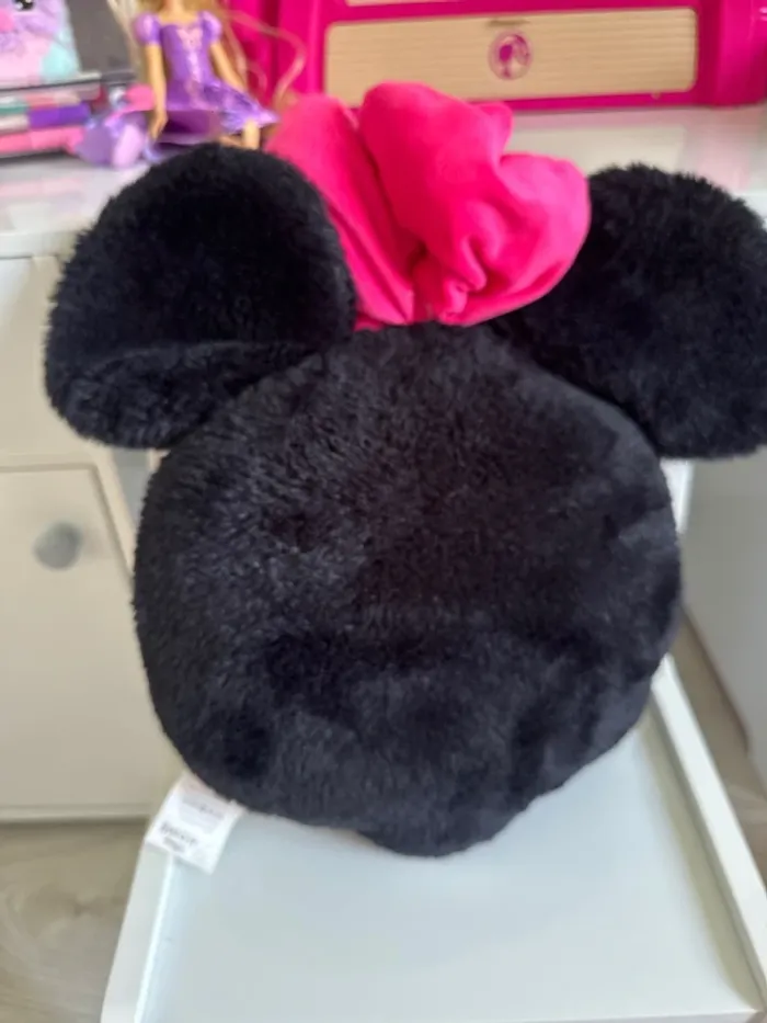 🎀Disney Minnie Mouse coussin plat - tête - très bon état- noir et rose - photo numéro 5