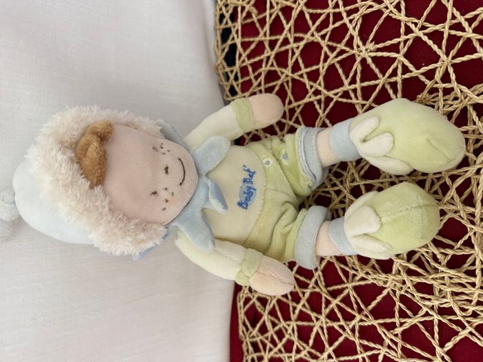 Doudou poupée lutin garçon esquimau vert bleu col pétale BABY NAT - photo numéro 3