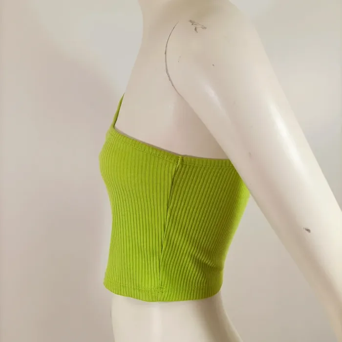 Top asymétrique vert anis côtelé à une bretelle PelinYar – taille L A910 - photo numéro 4