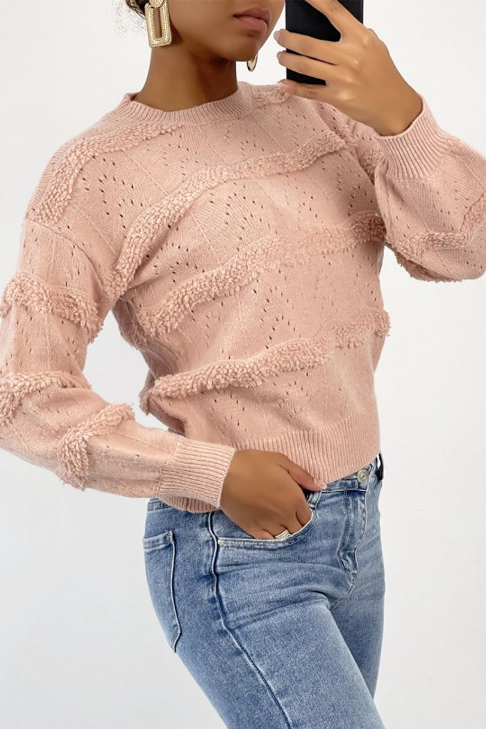 Pull rose a col rond - photo numéro 2