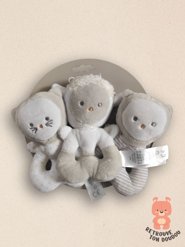 Lot de 3 hochets en peluche Obaïbi
