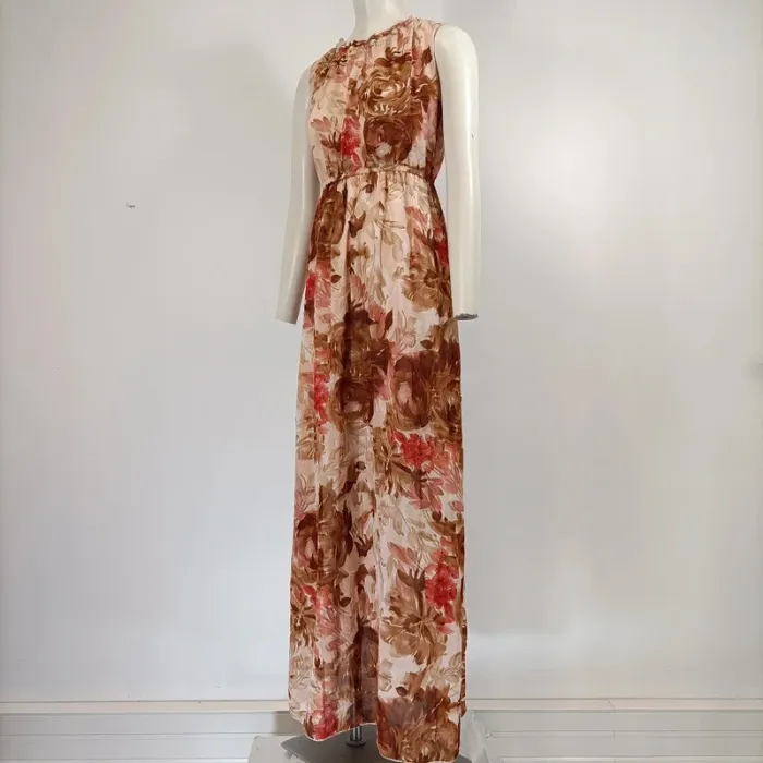 Robe Longue - Sen YA - taille L - Rose pastel - Col rond Perles, sans manche - A206 - photo numéro 2