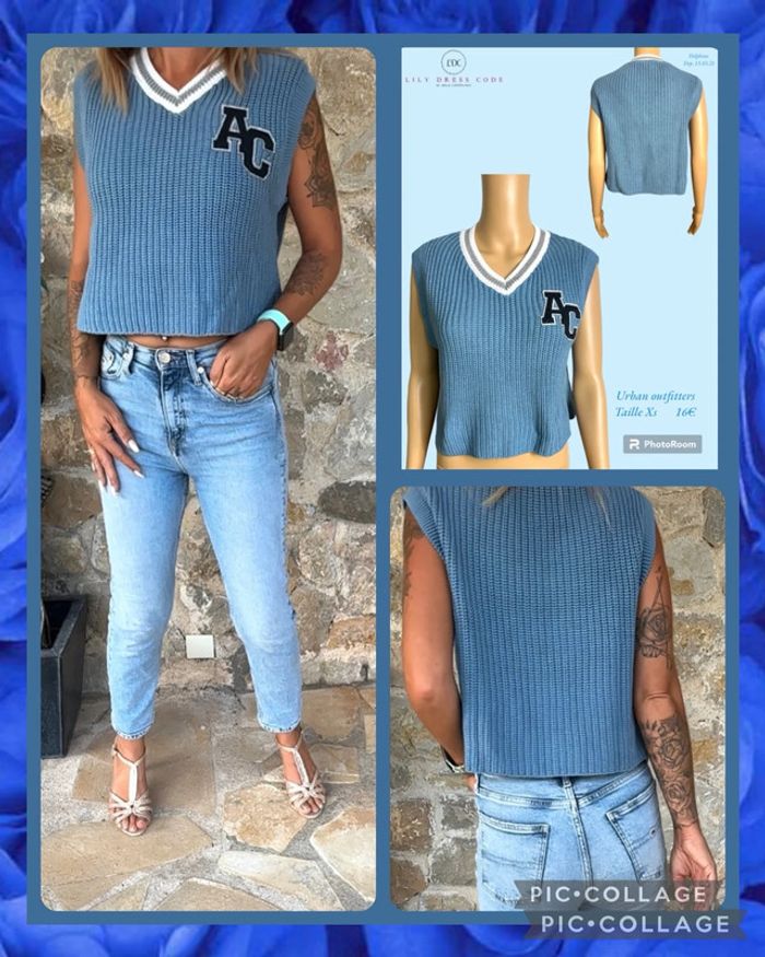 💙 pull sans manches court bleu écusson SOLDÉ -40% 💙