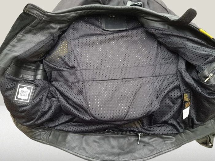 Blouson Moto Cuir Noir Jaune Argenté Avec Protections - photo numéro 6