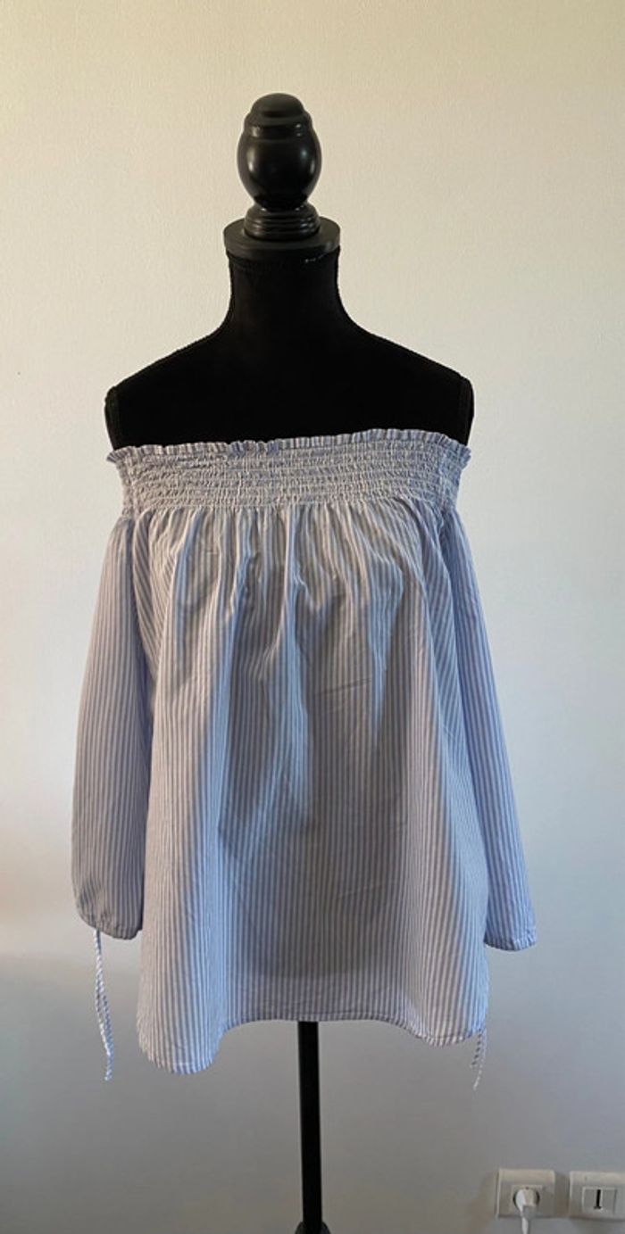 Blouse H&M bleue et blanche à rayures taille 36 / 38 - photo numéro 3
