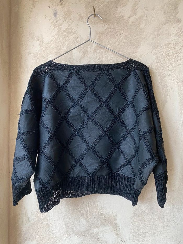Pull court patchwork en cuir vintage TU - photo numéro 3