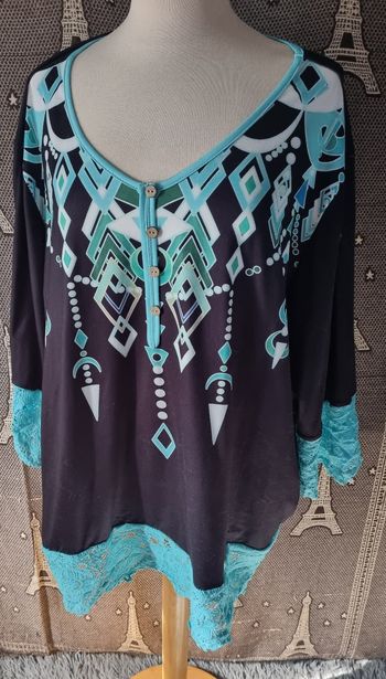 Blouse noir et turquoise à motifs 5xl