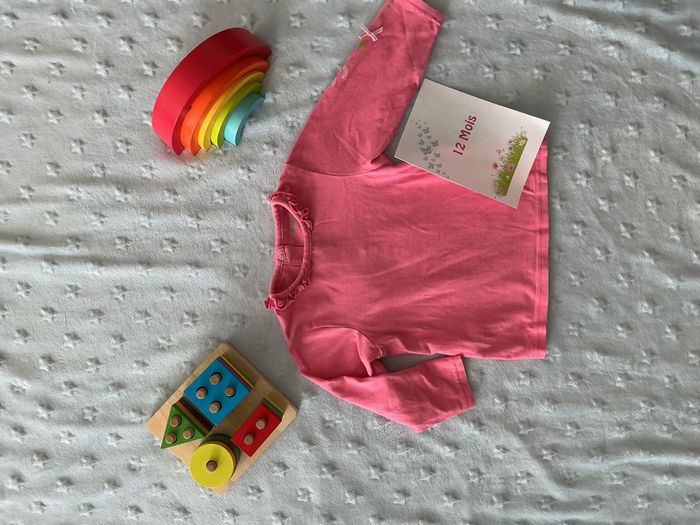 teeshirt manches longues rose uni 12 mois orchestra impression sur manches - photo numéro 2