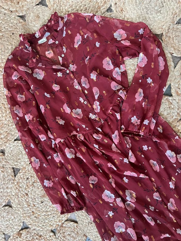 Robe longue bordeaux à fleurs - Pimkie - taille 36/38 - photo numéro 2