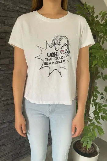 💥 🤍T-shirt Blanc Pop Art Bershka – Taille 36 🤍💥 TBE