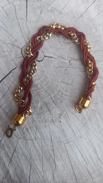 Bracelet vintage doré et cuir