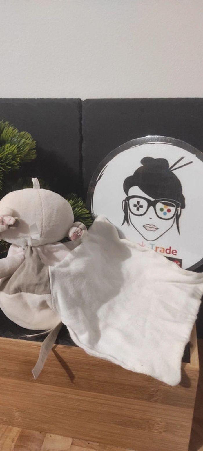 Doudou poupée boule rose fleurs mouchoir Berlingot fille marron fleur coeur rose carreaux - photo numéro 2