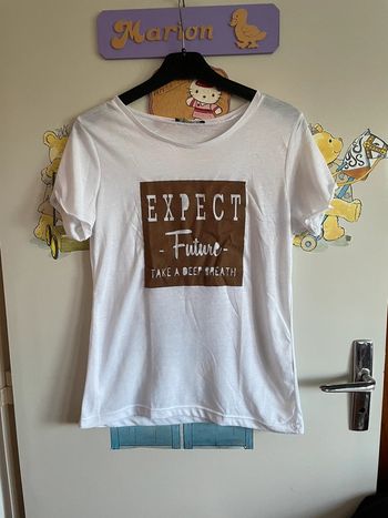 Tee shirt à manches courtes blanc à motifs, taille S, marque Mim