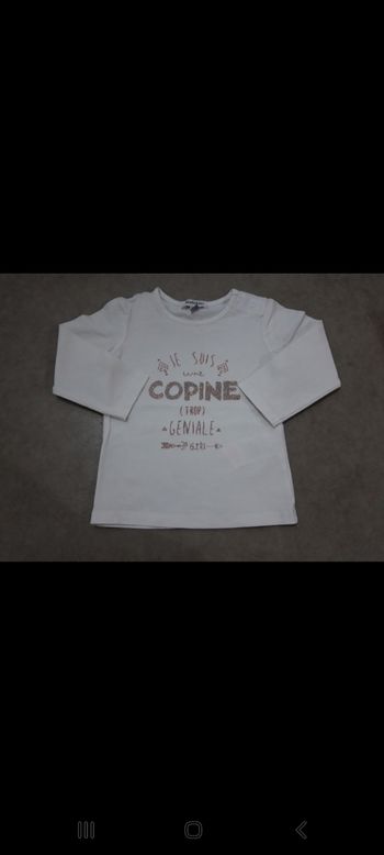 T-shirt manches longues blanc/rose pailleté 3 Pommes - 12 mois