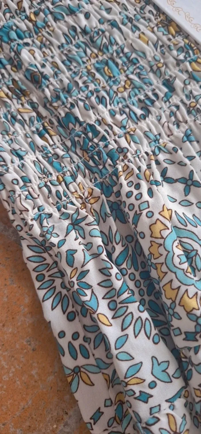 🌿 Jupe bohème ethnic motifs bleu/jaune fluide – Taille unique - Neuve 🌸 - photo numéro 4