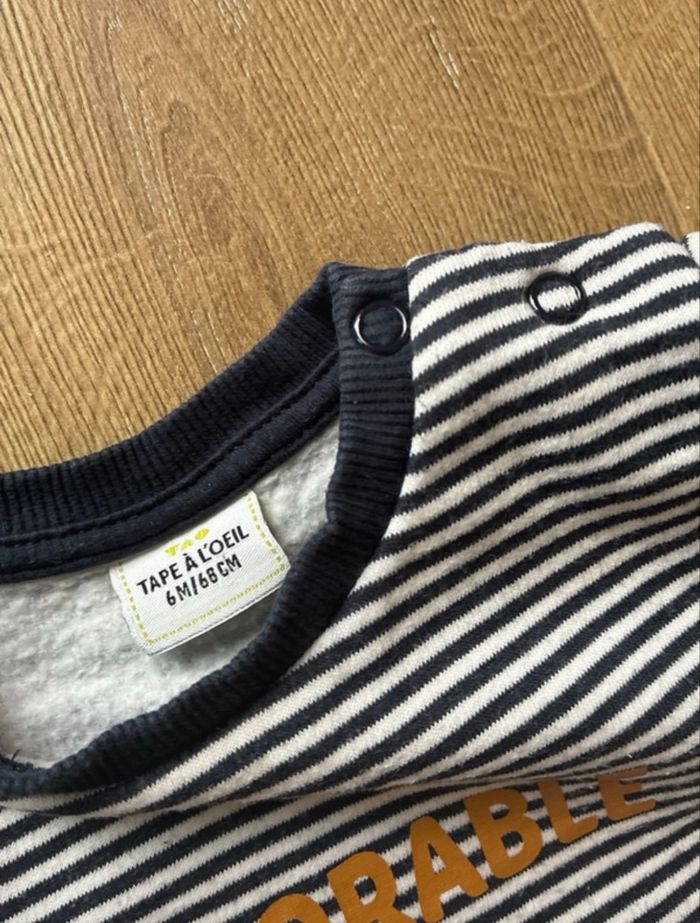 Ensemble TAO 6 mois – sweat rayé “Adorable” + jean bleu - photo numéro 3