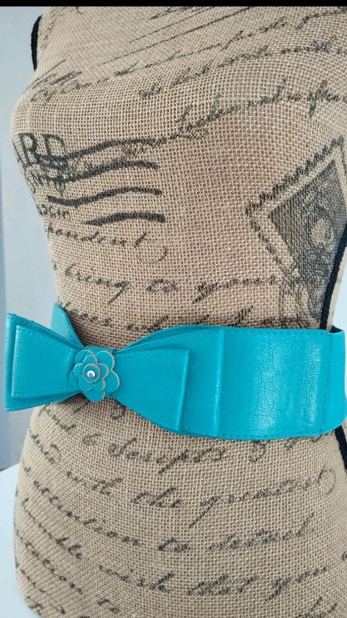 Ceinture bleu élastique noeud 80/90 cm - photo numéro 3