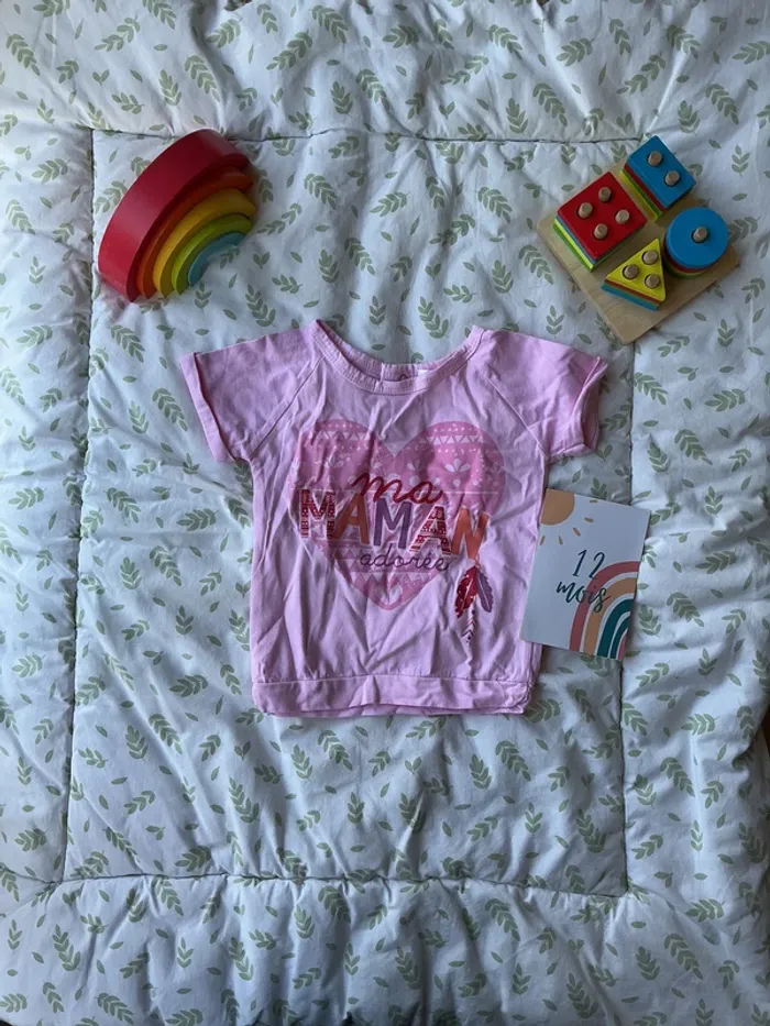 teeshirt manches courtes rose inscription devant 12 mois graine de rêve