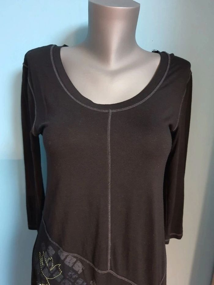 Tunique robe pull noir à motif - photo numéro 5