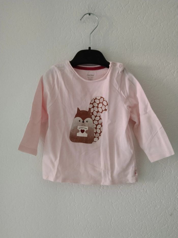 tee shirt rose okaidi fille 12 mois visuel écureuil