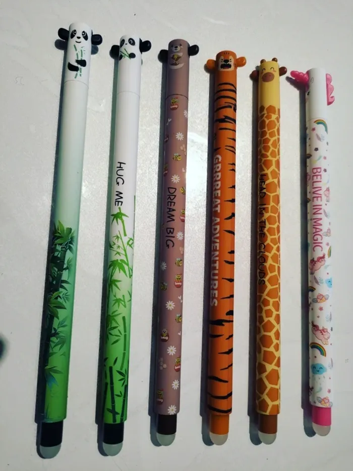 Lot de 6 stylos effaçable animaux style legami