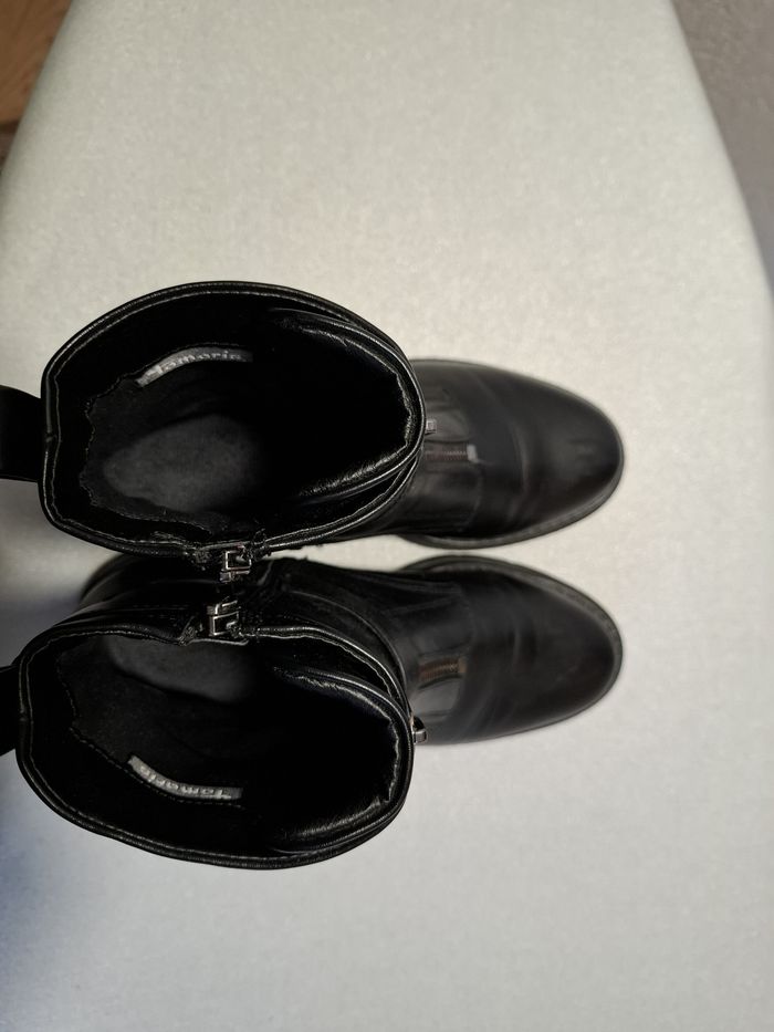 Belles bottines motardes femme Tamaris 37 cuir noir à zips très bon état - photo numéro 8