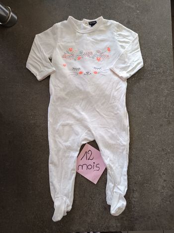 Pyjama blanc tête de Chat 12 mois