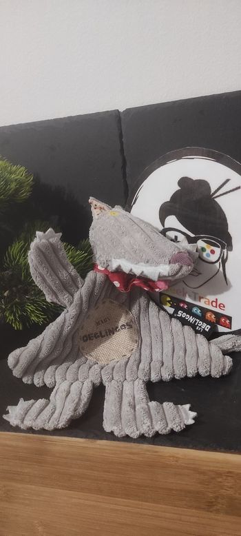 doudou deglingos loup Bigbos  gris violet jaune cravate Plat Triangle Pois dents