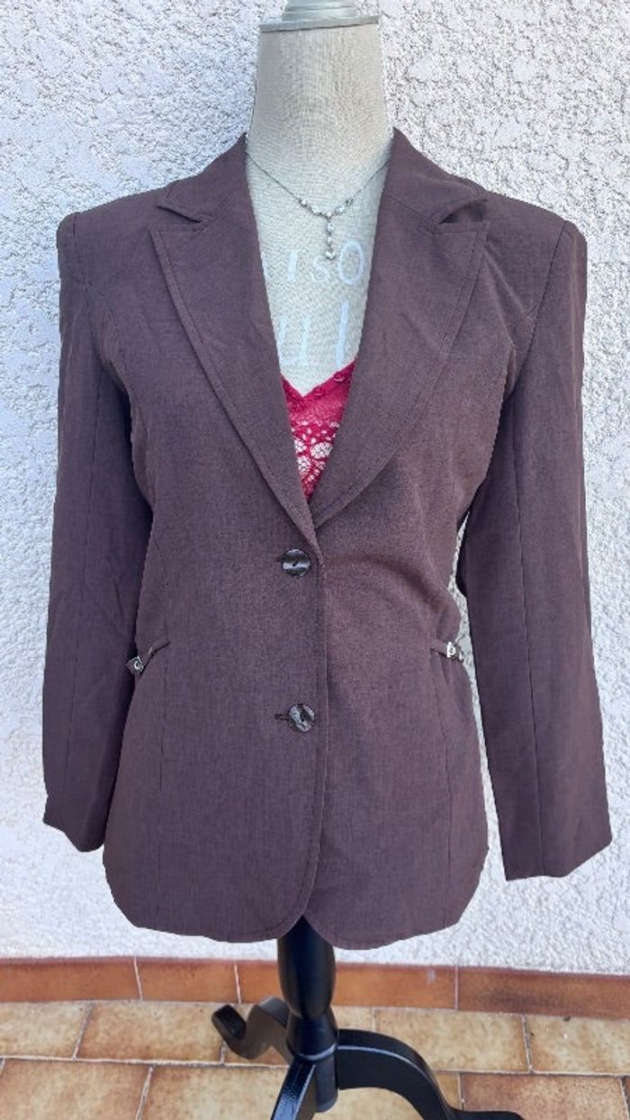 Veste tailleur blazer marron chic taille 40 L #bleubonheur
