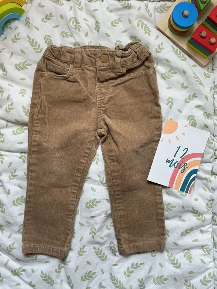 Pantalon slim en velours beige 12 mois taille réglable bout’chou - photo numéro 2