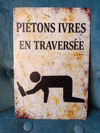 Plaque métal citation alcool neuve 20x30cm