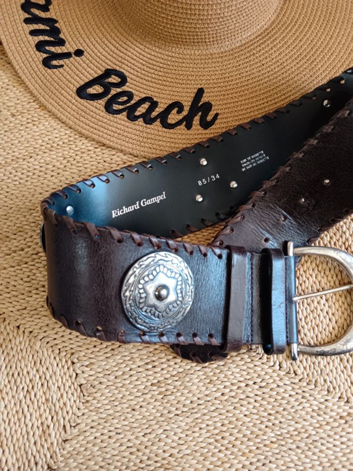 Richard Gampel | ceinture large cuir marron | t. 85 - photo numéro 6
