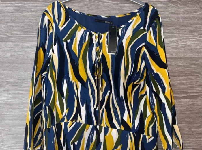 Robe longue imprimée neuf étiquette miss Captain Tortue trend 38 jaune vert bleu - photo numéro 2