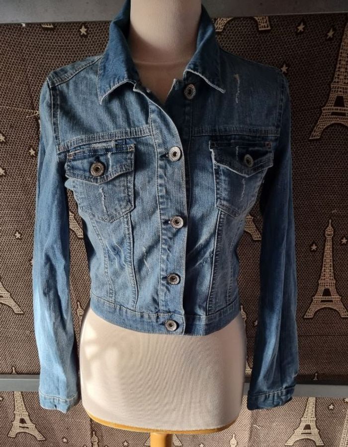 Veste en jean effet usé taille S