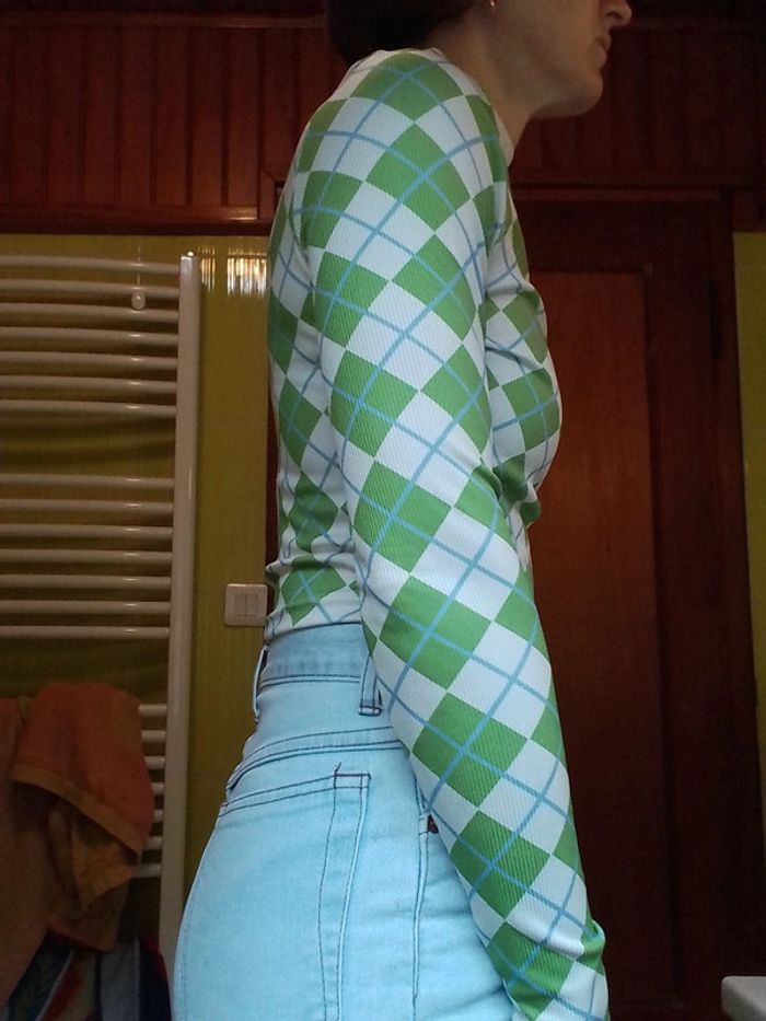 Pull fin femme croq top vert et blanc Shein - photo numéro 2