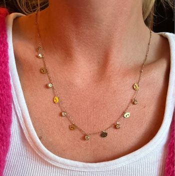 Collier doré en acier inoxydable – pampilles œil & strass (neuf)