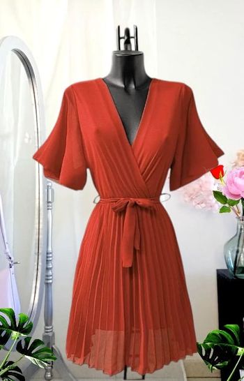 Jupe midi terracotta plissée