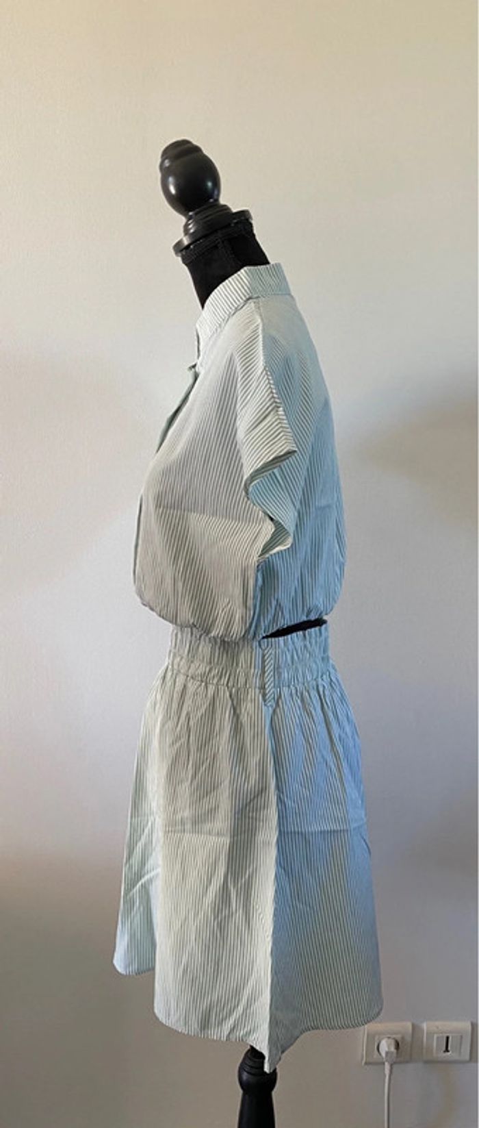 Ensemble chemise et jupe Cos Moda blanc à rayures vertes taille M - photo numéro 3