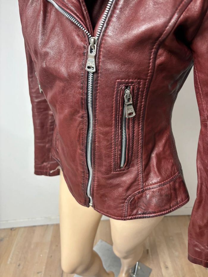 Perfecto en cuir véritable bordeaux femme - photo numéro 5